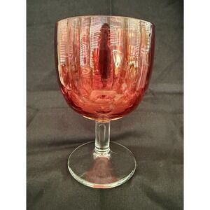 Ruby Red Painted Glass Goblet with Clear Stem, 5.5 in, Round Glassware
